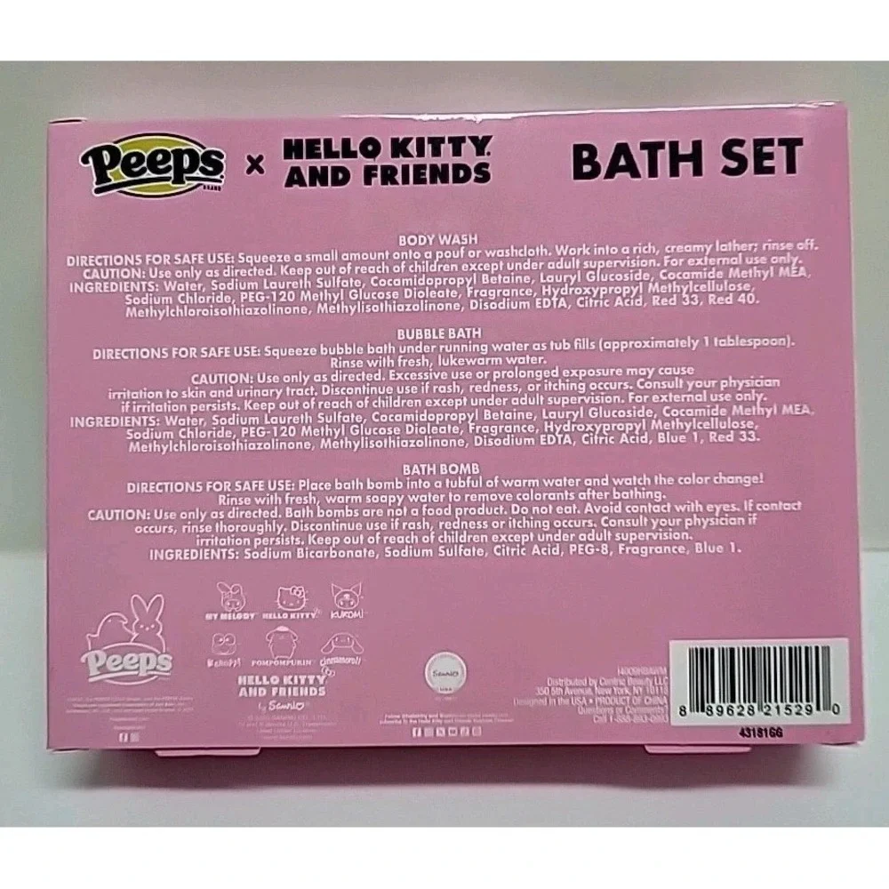 Peeps Hello Kitty And Friends Bath Set Body Wash Bubble Bath Bomb Kids Ages‎ 3+
